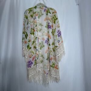 Show Me Your MuMu kimono cream floral size small beach cover boho festival